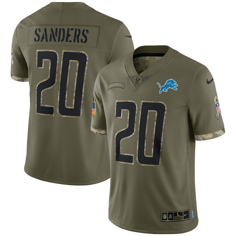 Barry Sanders Detroit Lions 2022 Salute To Service Retired Player Limited Stitched Jersey – Olive