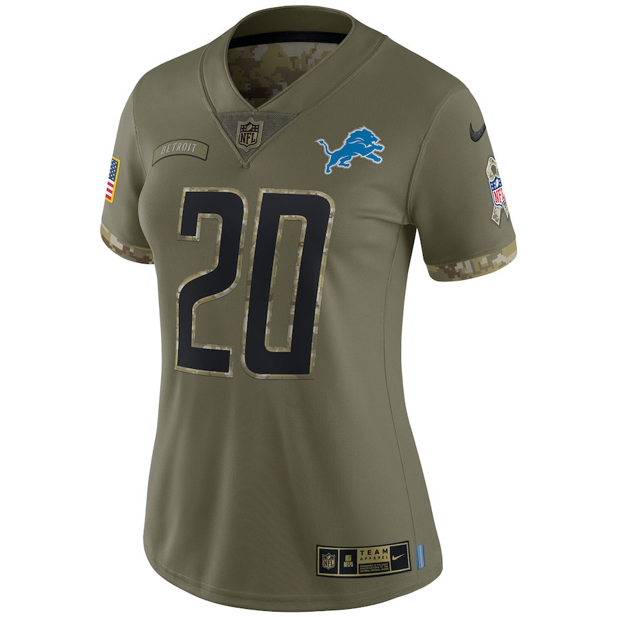 Barry Sanders Detroit Lions Women’s 2022 Salute To Service Retired Player Limited Stitched Jersey – Olive