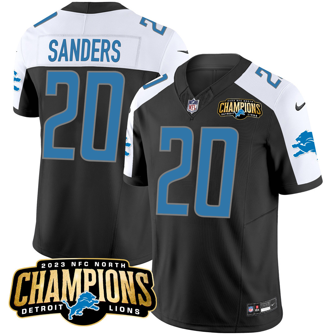 Barry Sanders Men's Detroit Lions 2023 NFC North Champions Patch Vapor Black Alternate Jersey - All Stitched 