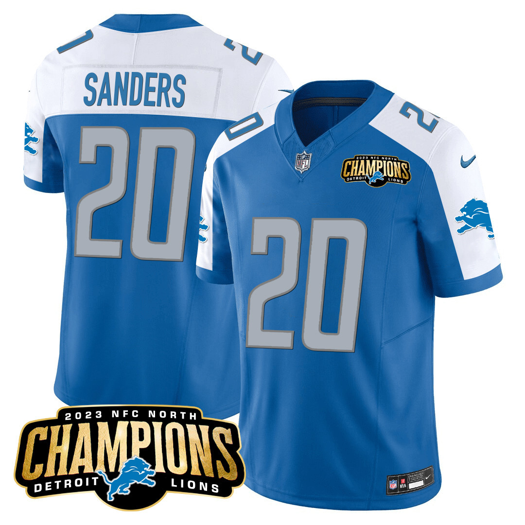 Barry Sanders Men's Detroit Lions 2023 NFC North Champions Patch Vapor Blue Alternate Jersey - All Stitched 