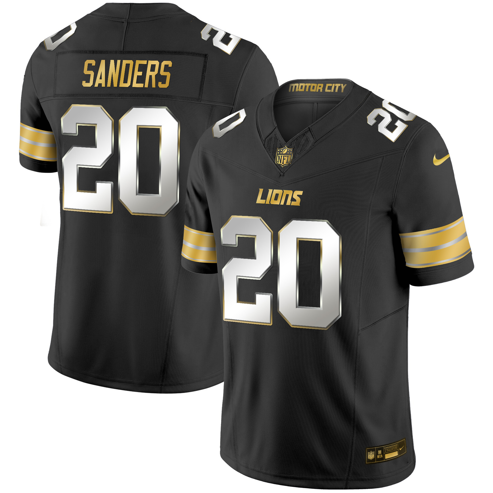 Barry Sanders Men's Detroit Lions 2024 Gold Vapor Limited Black Limited Jersey - All Stitched 