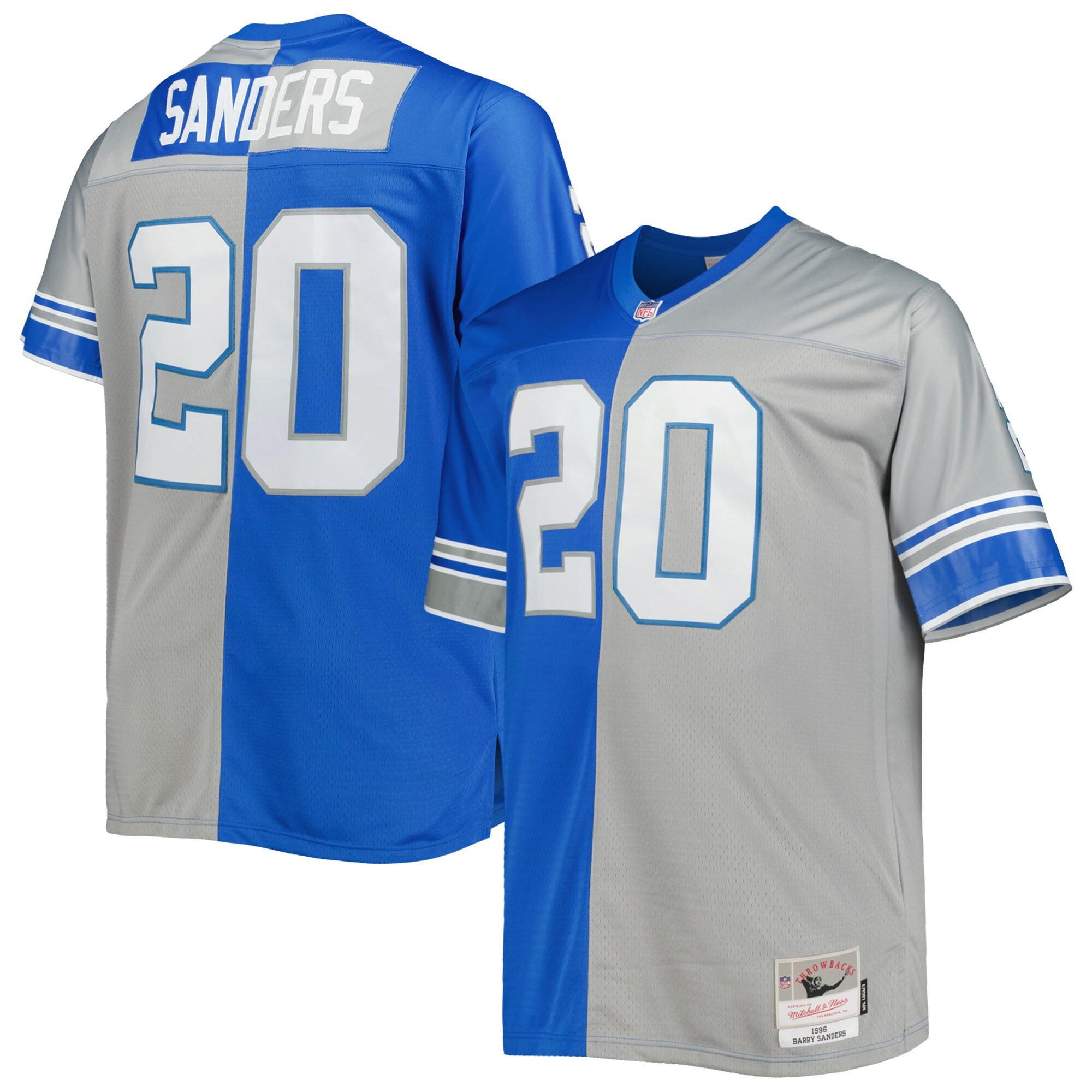 Barry Sanders Mitchell & Ness BlueSilver Detroit Lions Big & Tall Split Legacy Split Jersey - All Stitched 