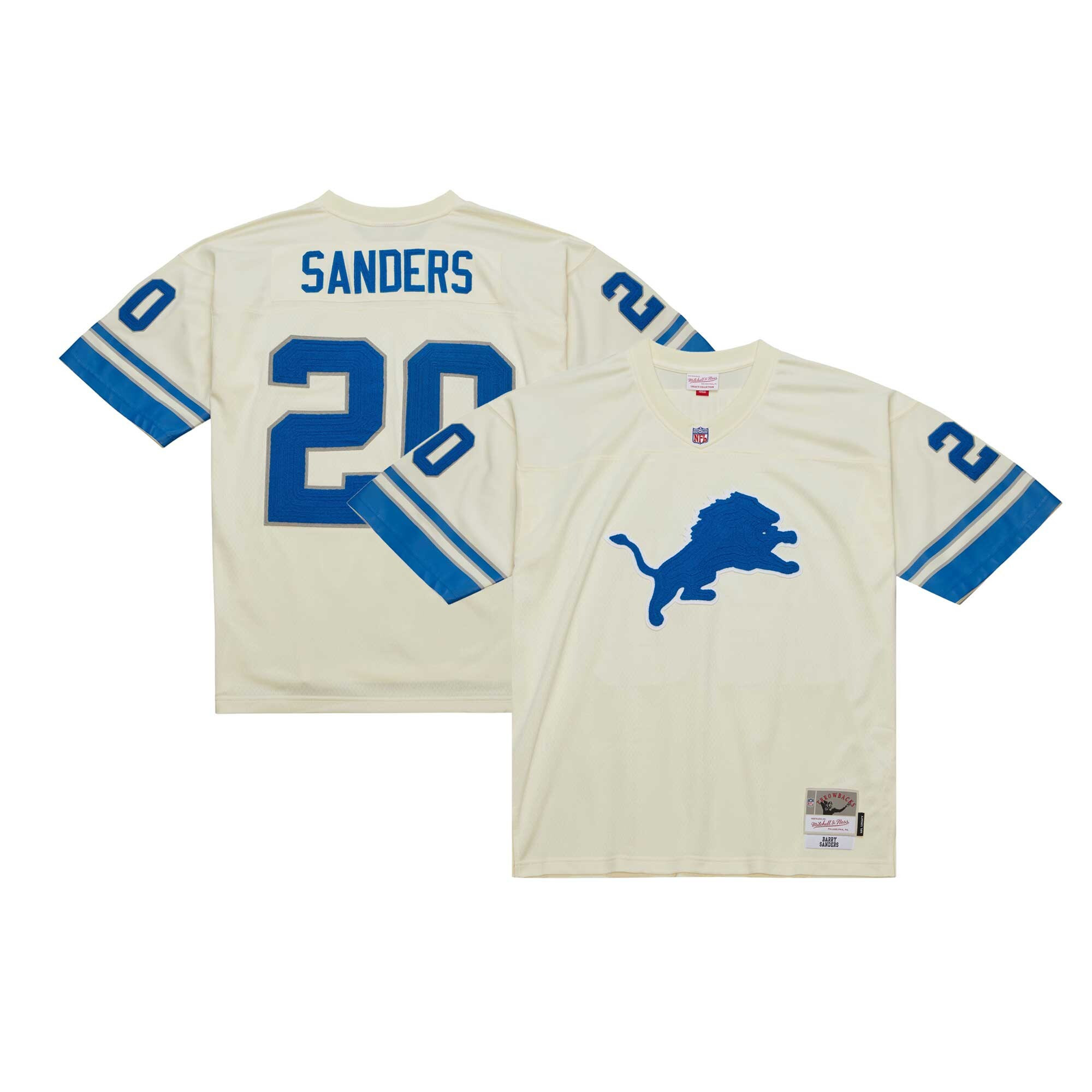 Barry Sanders Mitchell & Ness Cream Detroit Lions Chainstitch Legacy Cream Jersey - All Stitched 