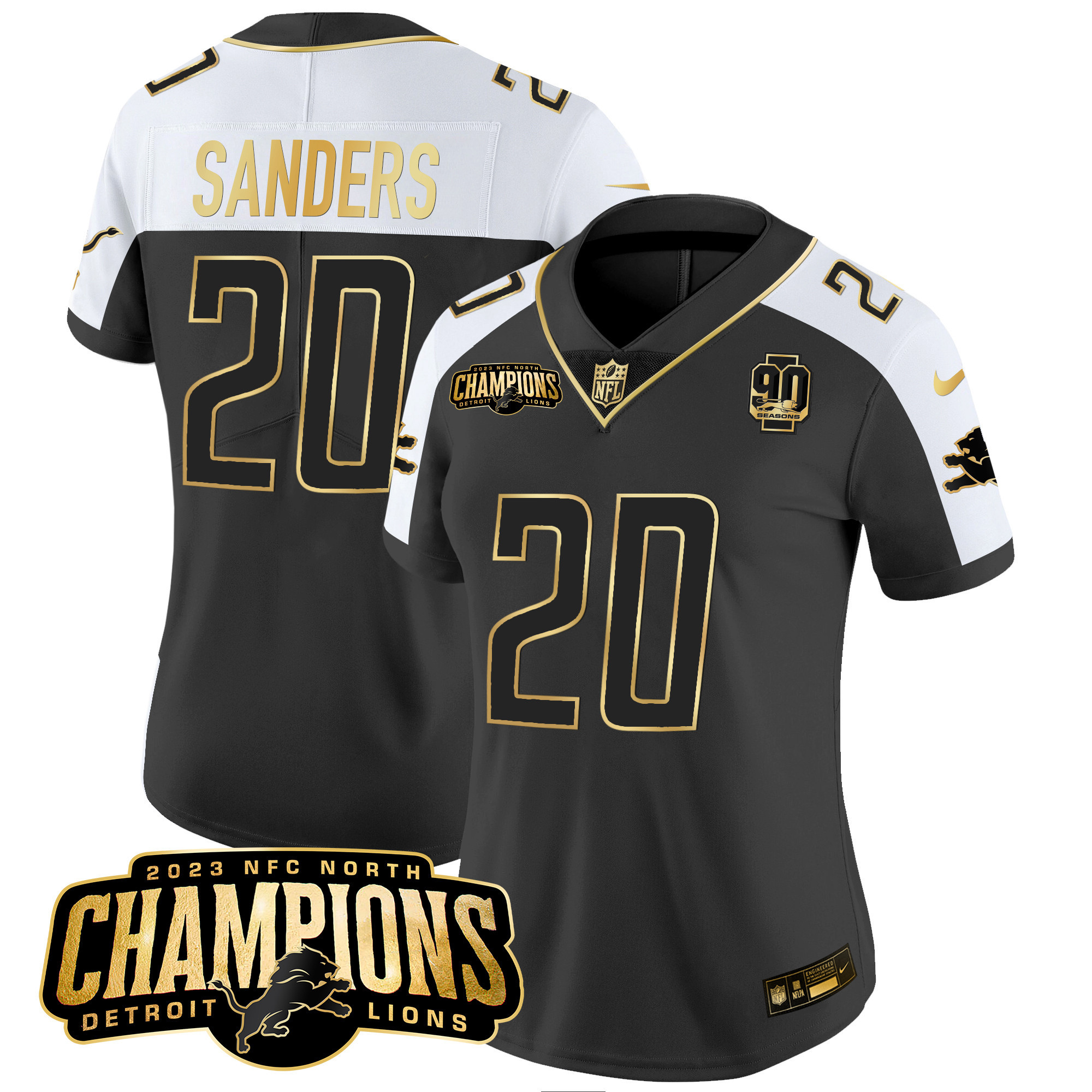 Barry Sanders Women's Detroit Lions 2023 NFC North Champions Patch Gold Vapor Alternate Jersey - All Stitched 