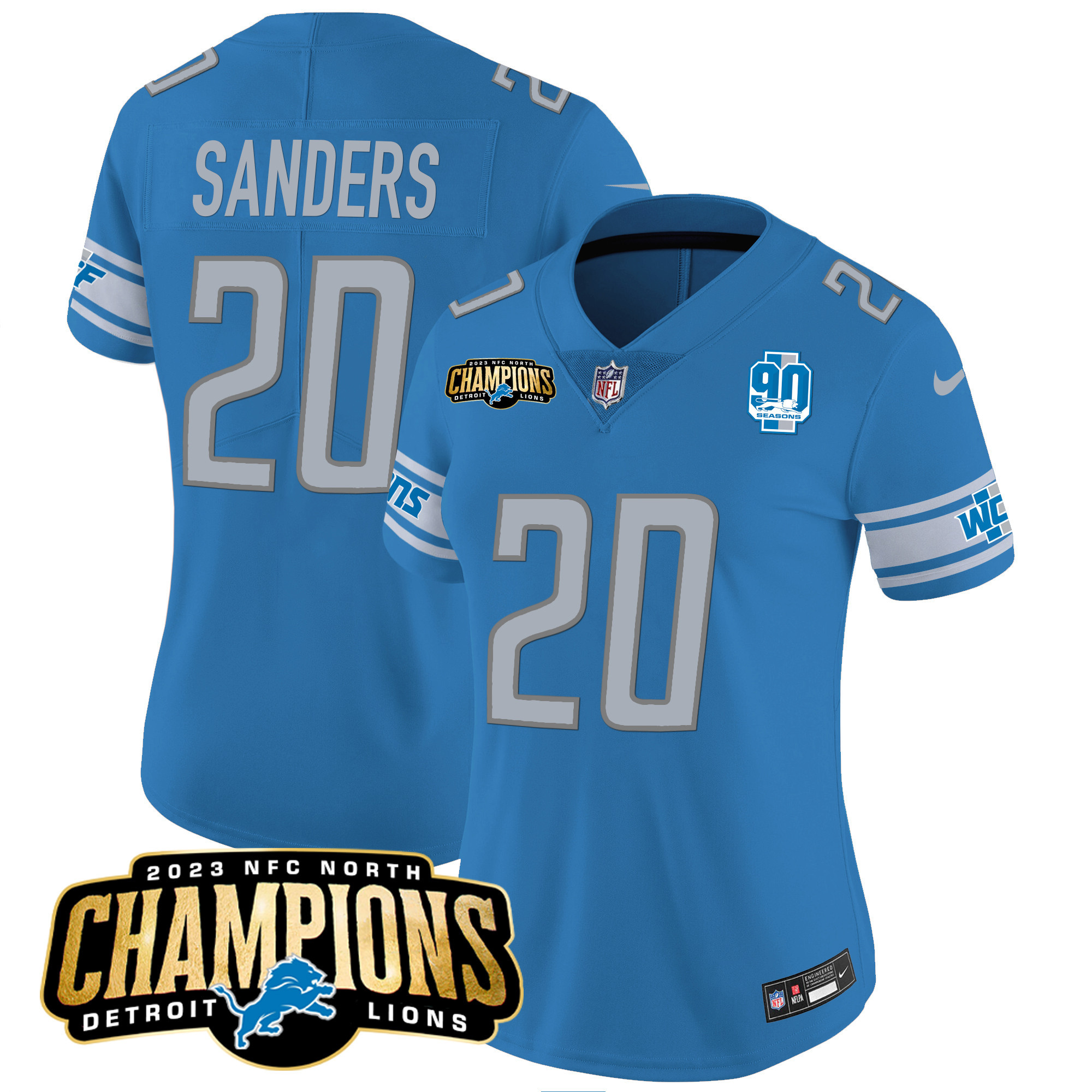 Barry Sanders Women's Detroit Lions 2023 NFC North Champions Patch Vapor Blue Jersey - All Stitched 