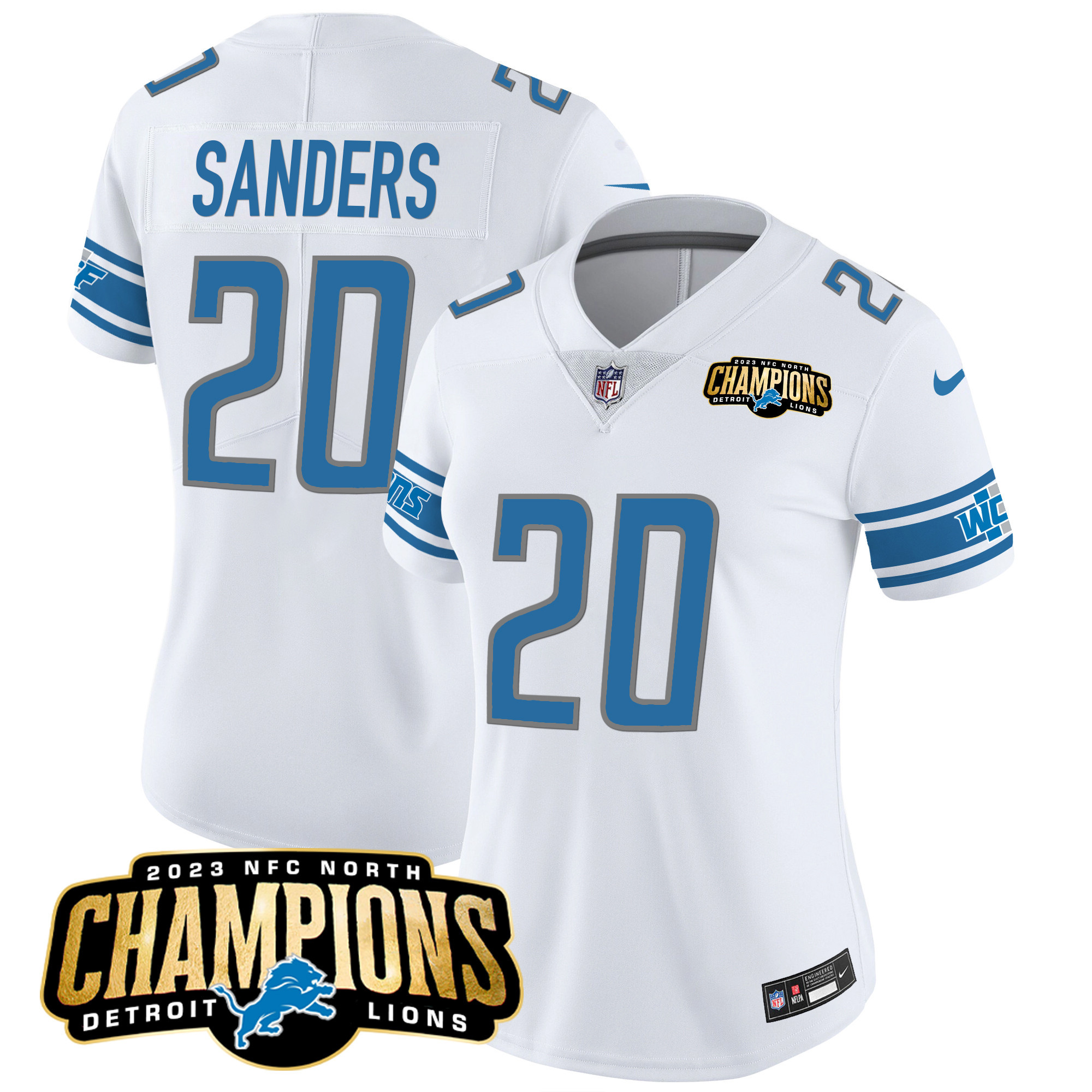 Barry Sanders Women's Detroit Lions 2023 NFC North Champions Patch Vapor White Jersey - All Stitched 