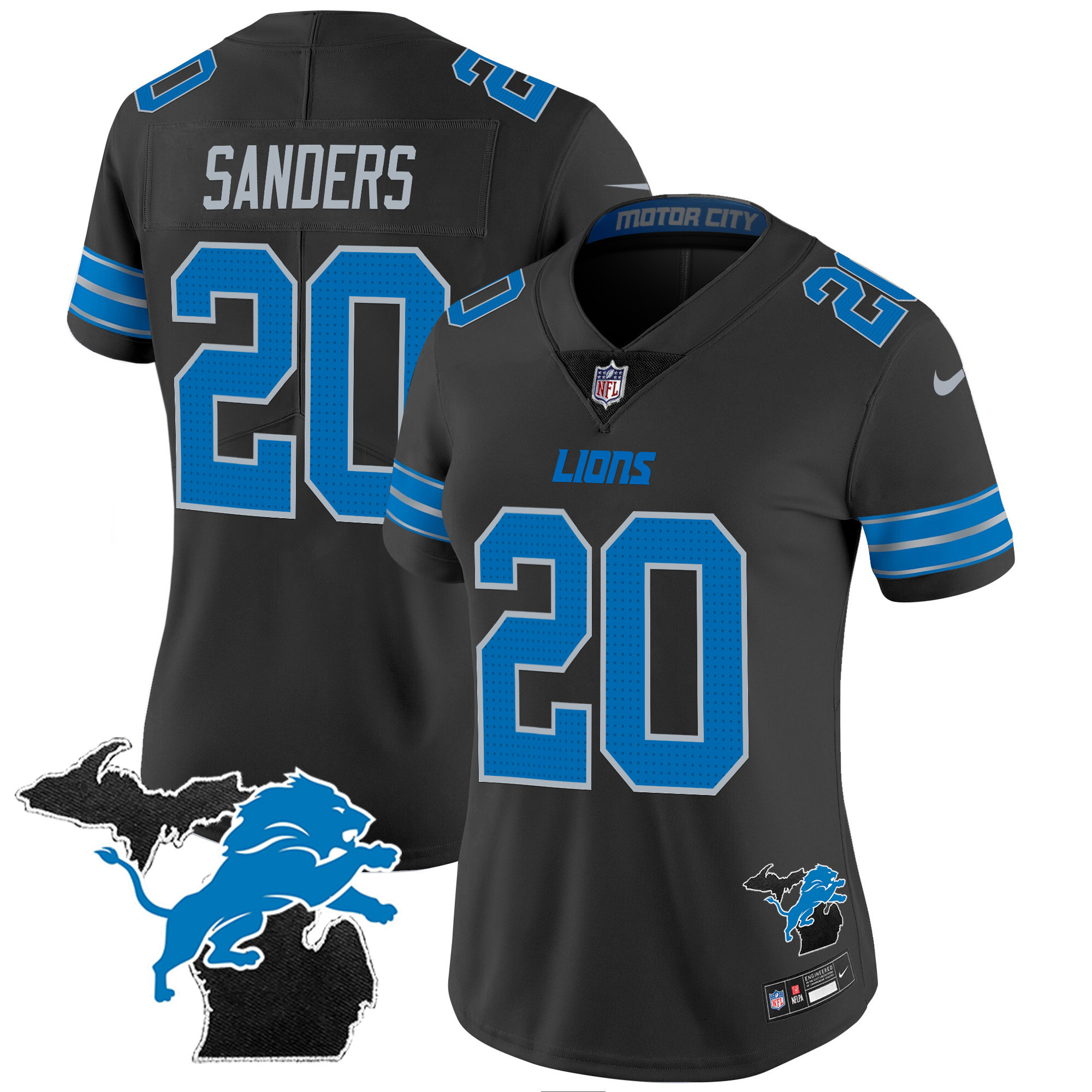 Barry Sanders Women's Detroit Lions 2024 Michigan Patch Vapor Black Jersey - All Stitched 