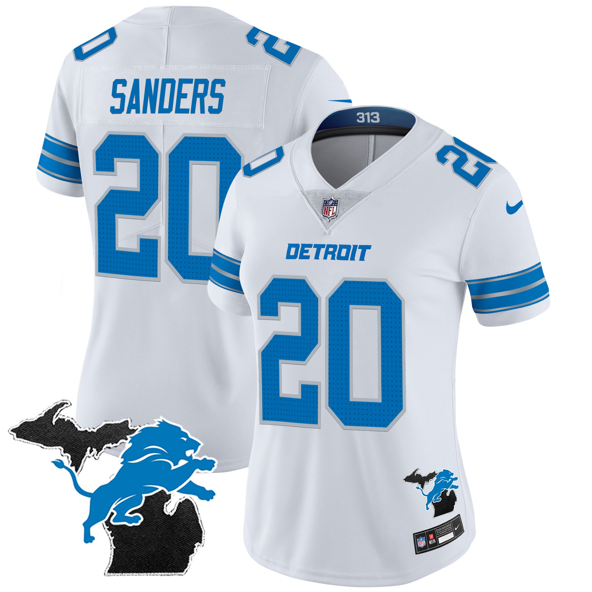 Barry Sanders Women's Detroit Lions 2024 Michigan Patch Vapor White Jersey - All Stitched 