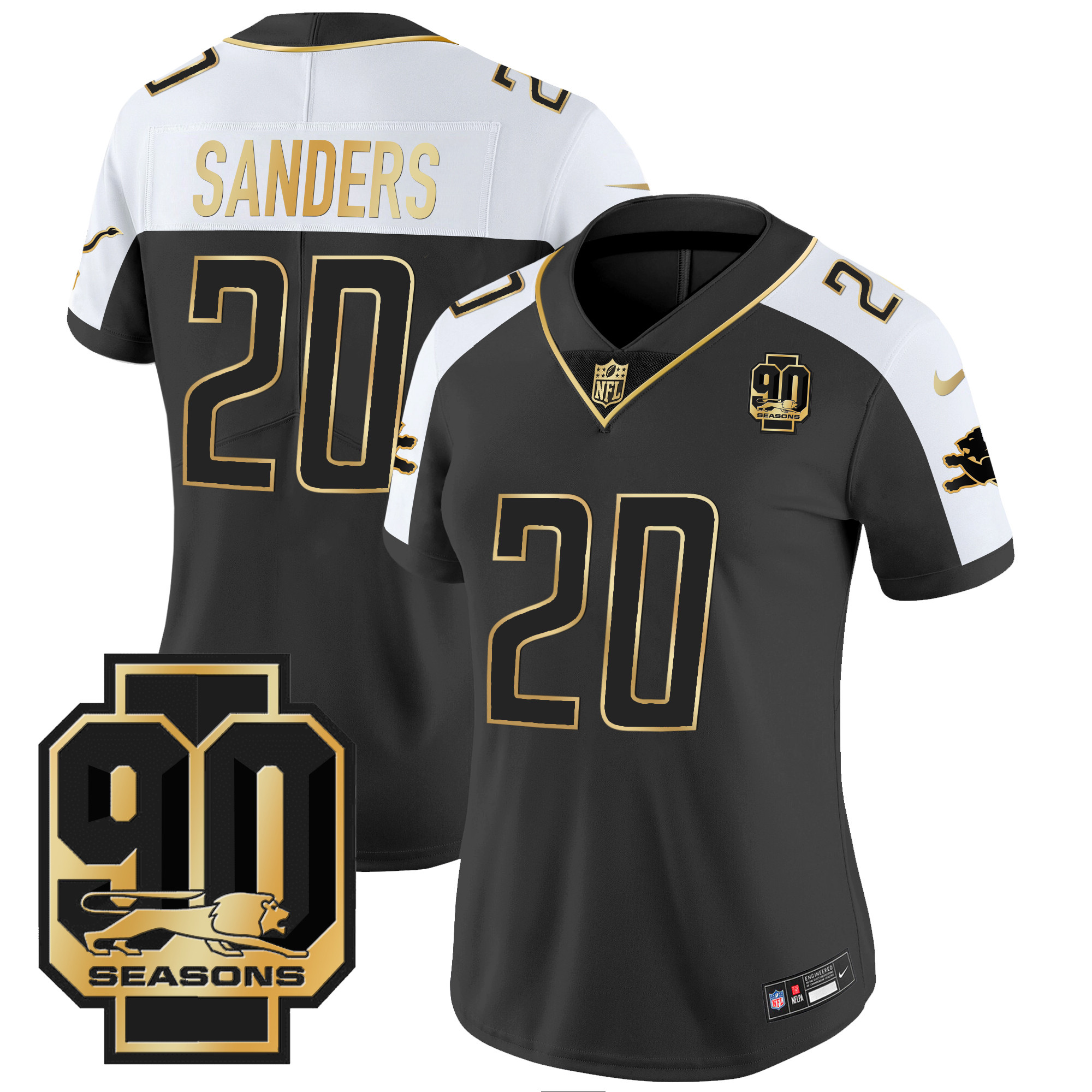 Barry Sanders Women's Detroit Lions 90th Year Patch Gold Alternate Jersey - All Stitched 