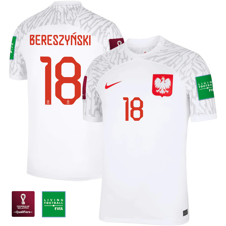 Bartosz Bereszynski 18 – Poland National Team FIFA World Cup Qatar 2022 Patch Home Soccer Jersey, Men