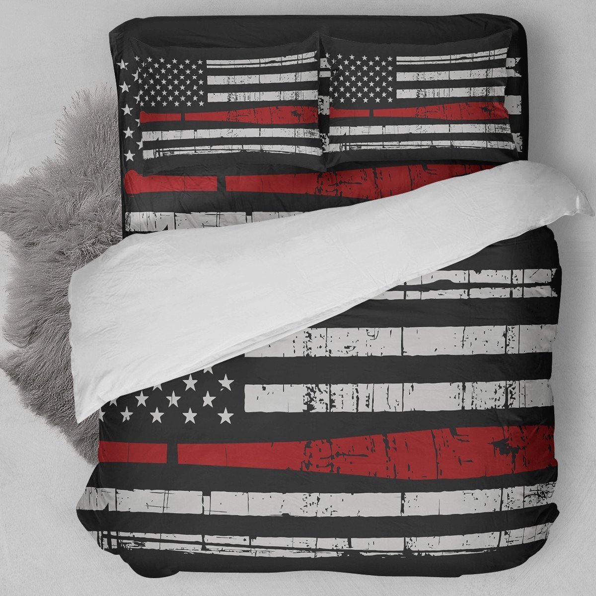 Baseball American Flag Red Duvet Cover Bedding Set
