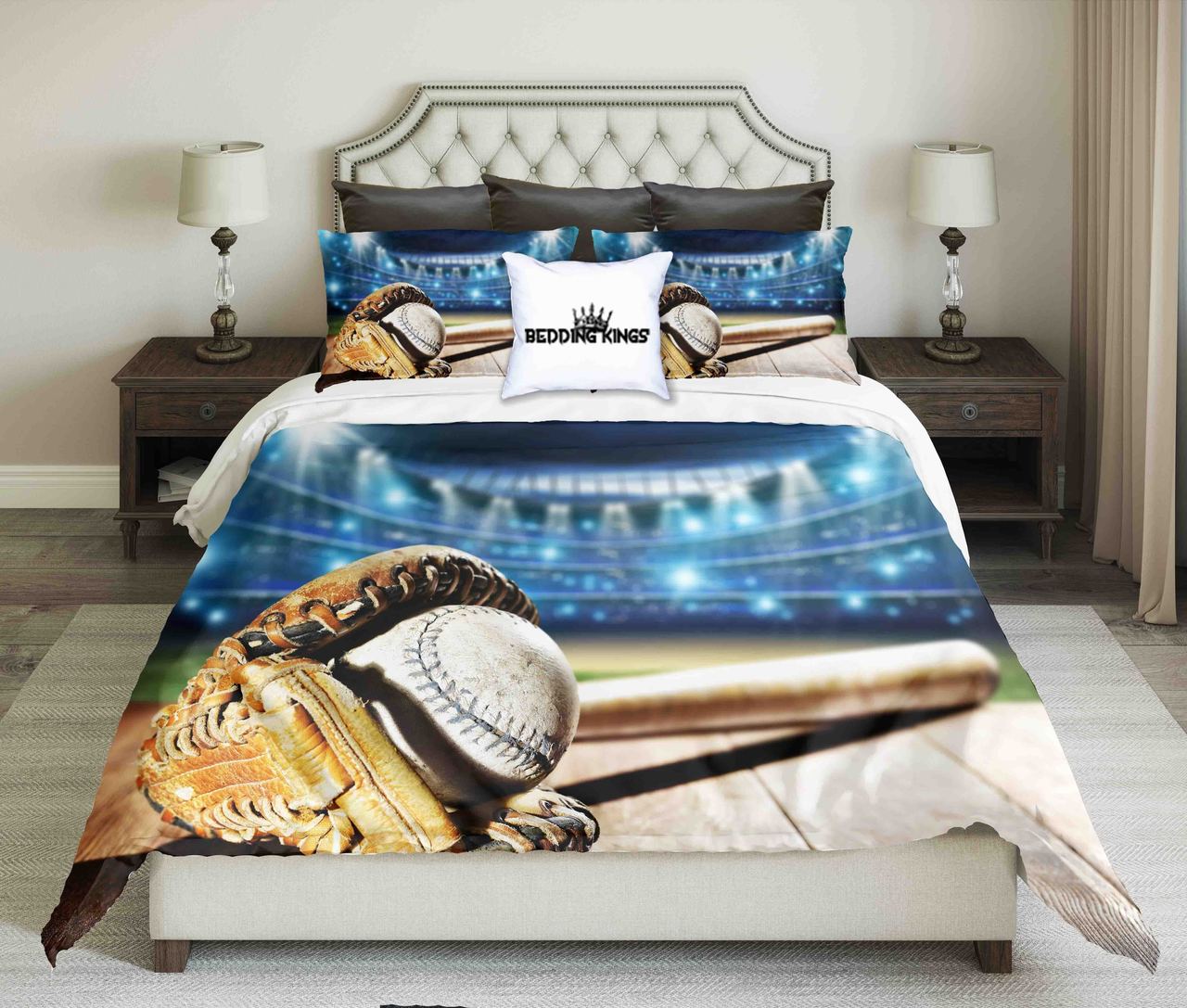 Baseball And Tools On Blue Lighting Design Kings 3D Customized Duvet Cover Bedding Set