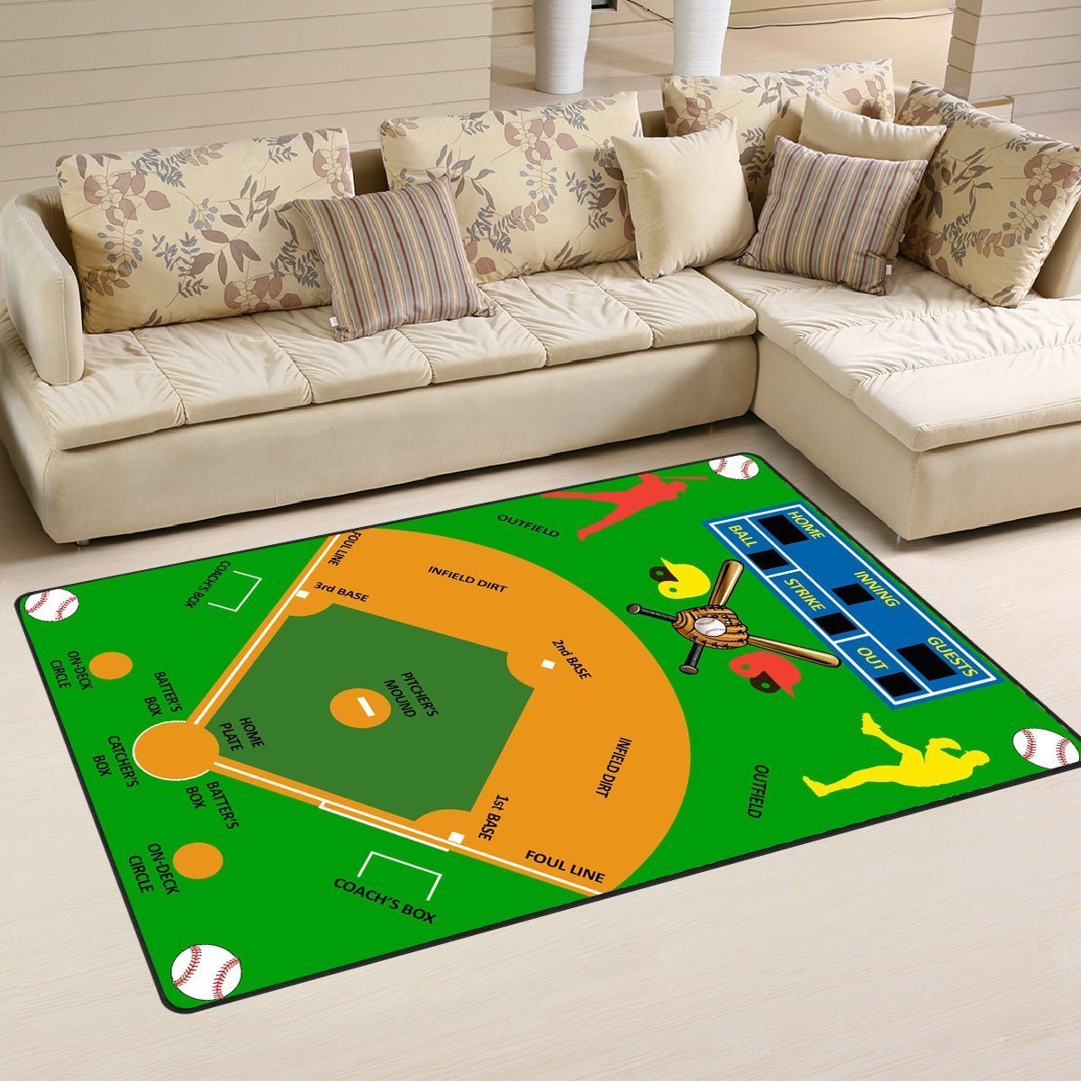 Baseball Area Rectangle Rug