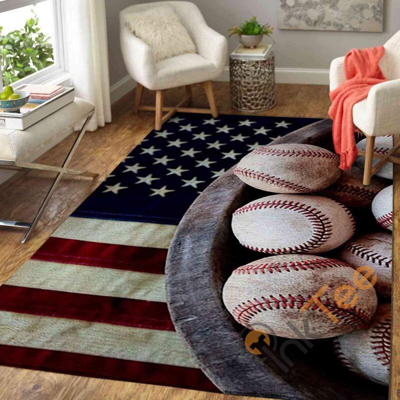 Baseball Ball On American Flag Area Rectangle Rug
