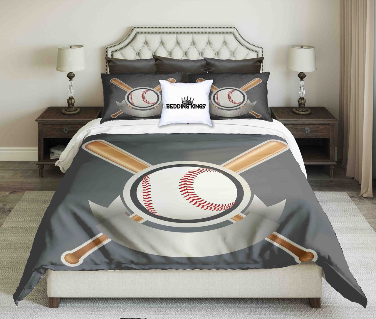 Baseball Design On Light Grey Background Design Kings 3D Customized Duvet Cover Bedding Set