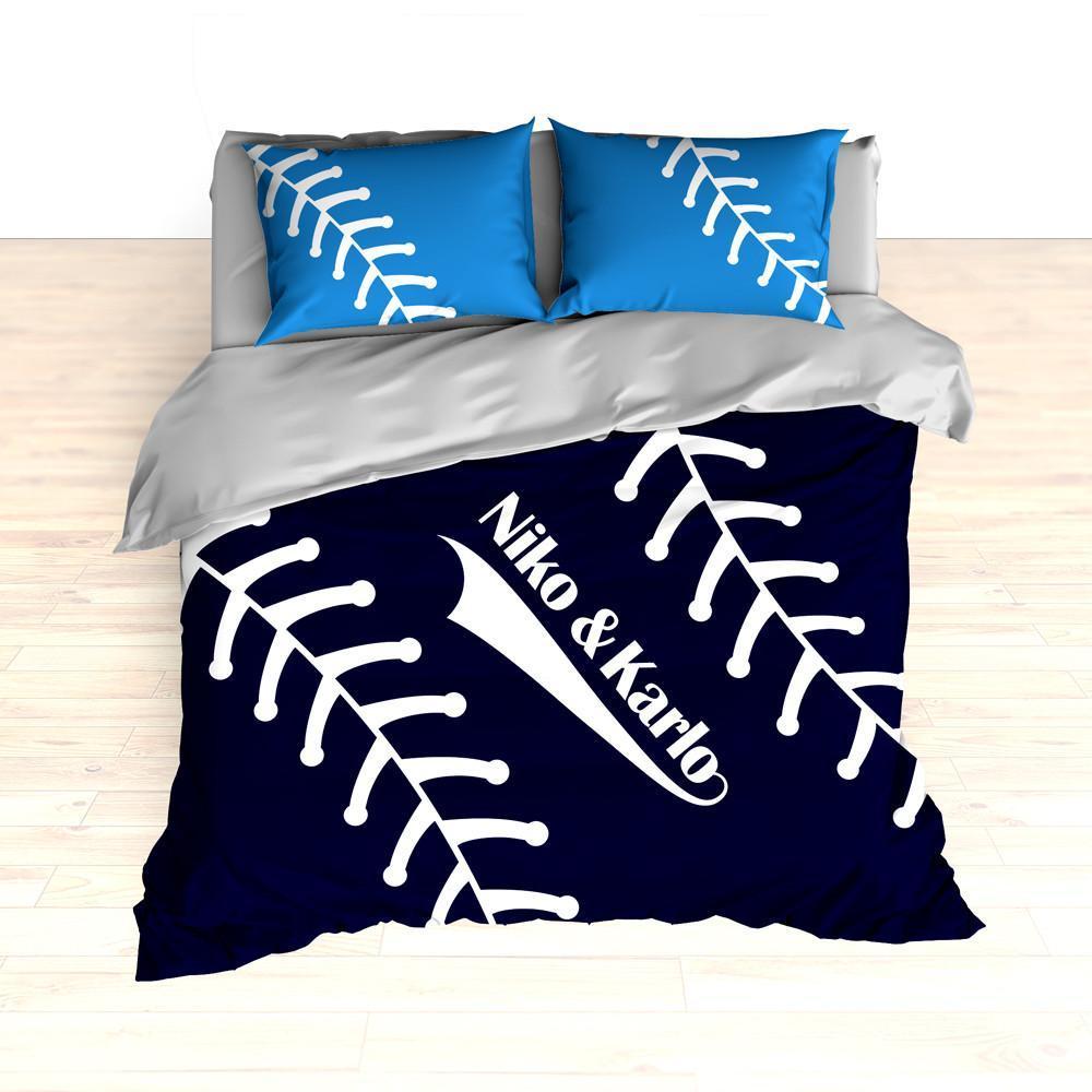 Baseball Stitches , Personalized Or , Navy Blue, Light Blue Duvet Cover Bedding Set