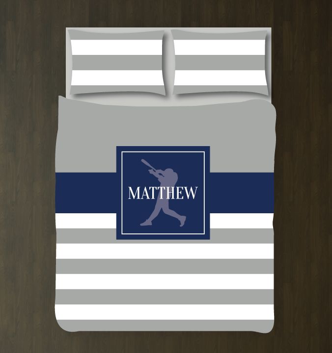 Baseball With Stripes Customized Navy And Grey Duvet Cover Bedding Set