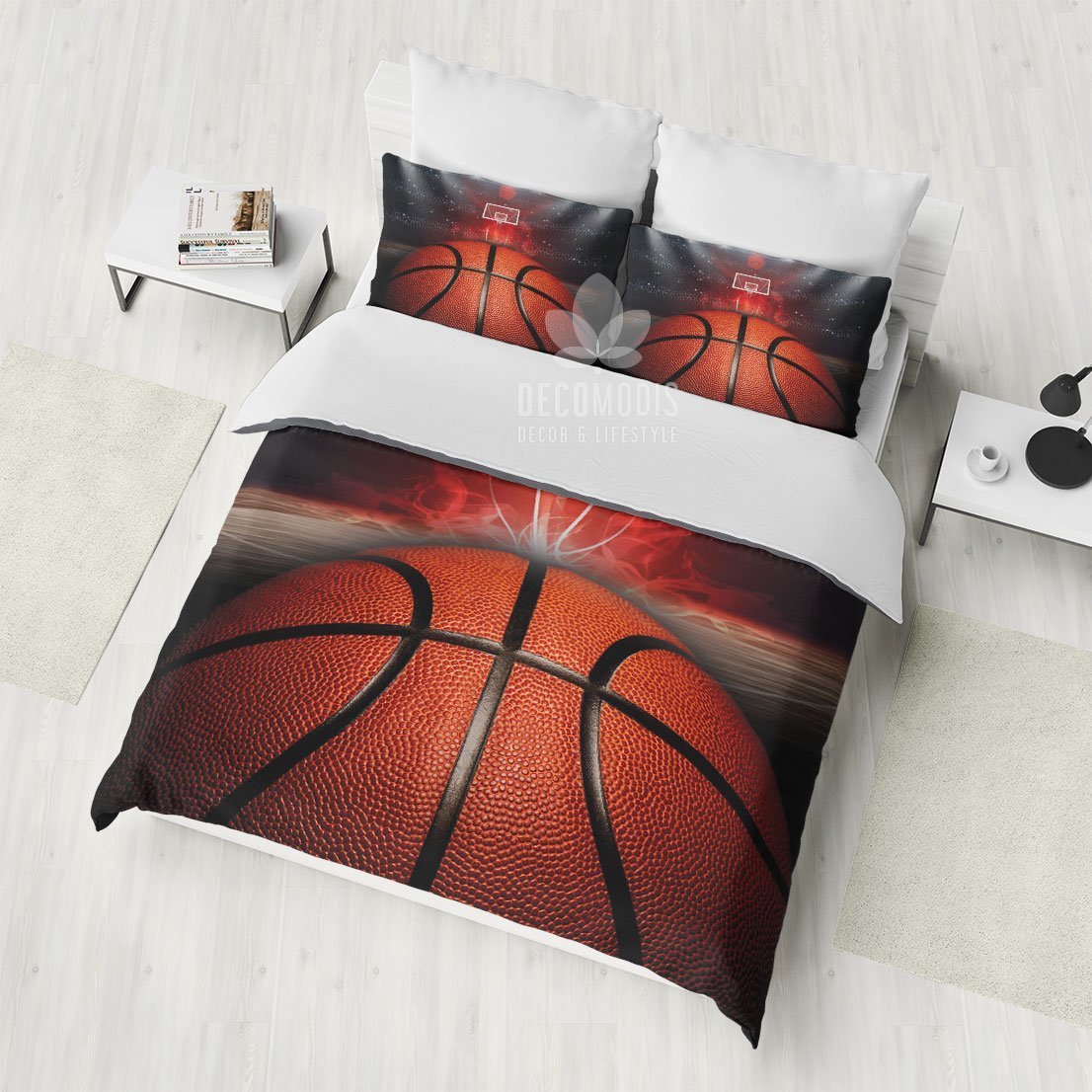 Bask Ball Design With A Ball, Bask And Fire Port 3D Customized Duvet Cover Bedding Set