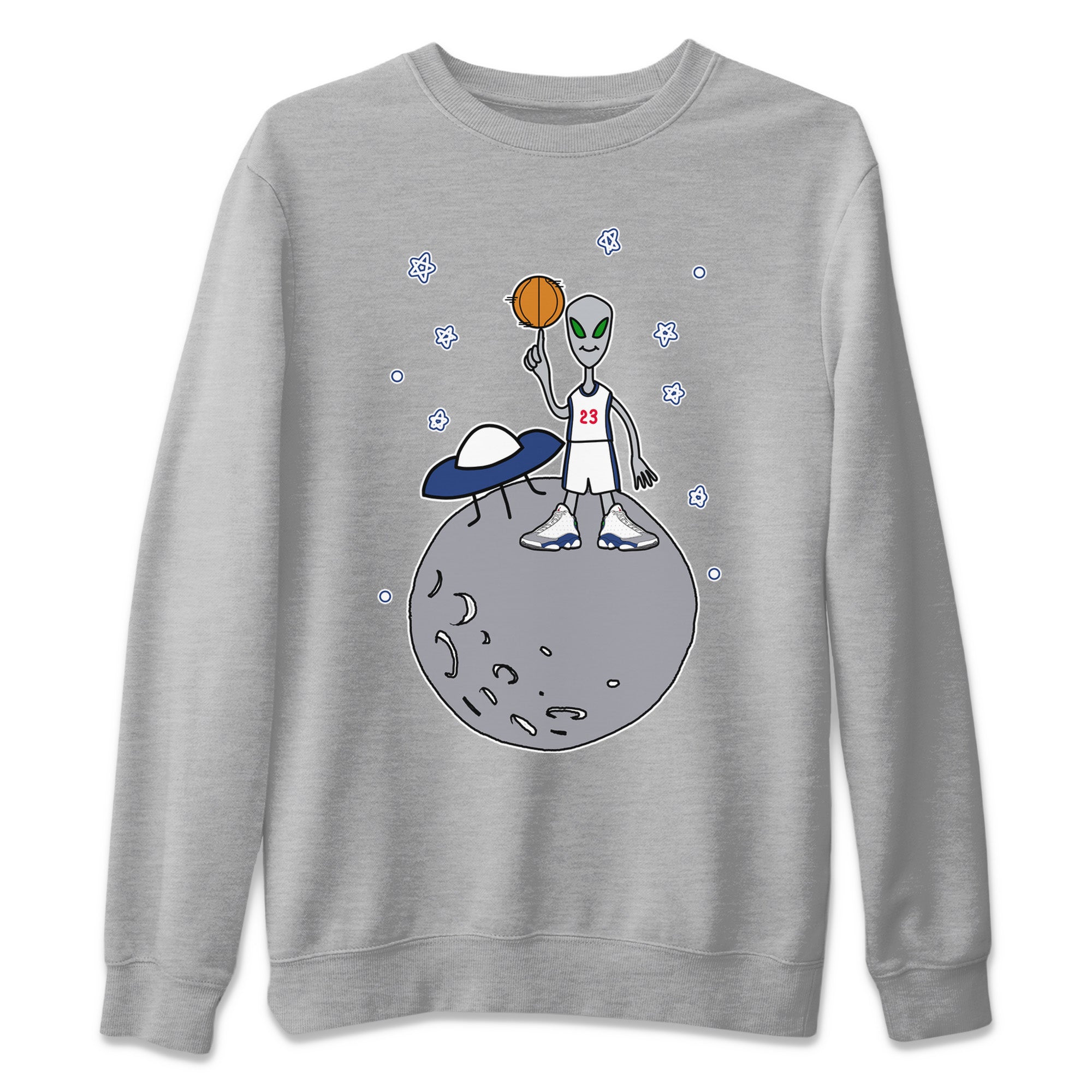Basketball Alien Unisex Sweater – Air Jordan 13 French Blue, Sneakers Matching Sweater