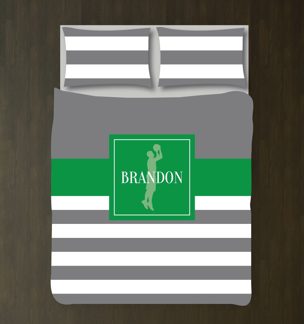 Basketball Player With Stripes Customized Titanium Grey And Green Duvet Cover Bedding Set