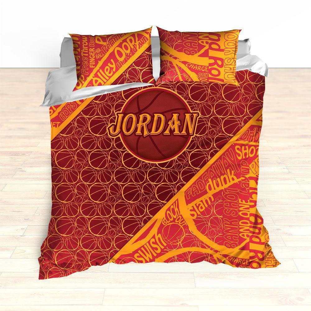 Basketball Word Art , Basketball , Basketball , Personalized, Garnet, Yellow, Basketball Toddler Duvet Cover Bedding Set