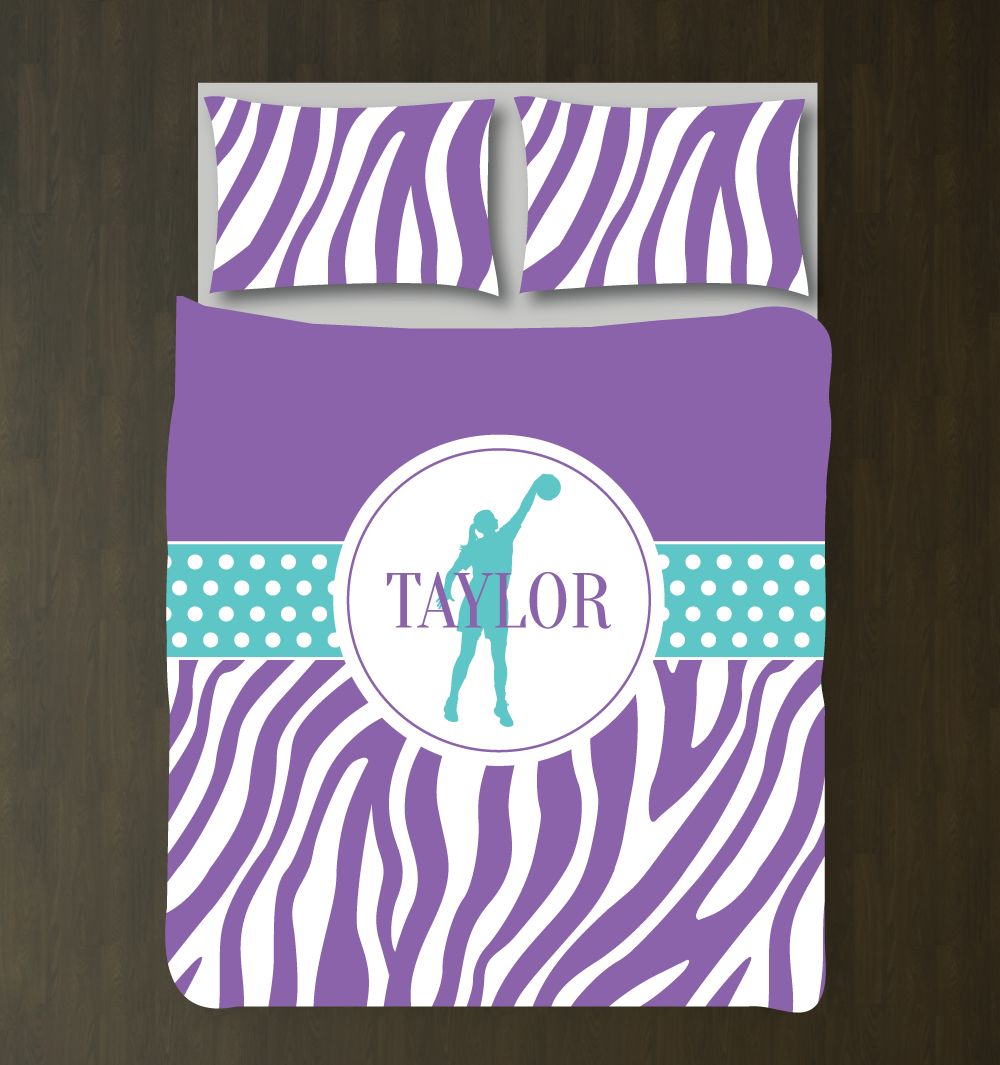 Basketball Zebra Print For Girls Customized Amethyst, Pool And White Duvet Cover Bedding Set