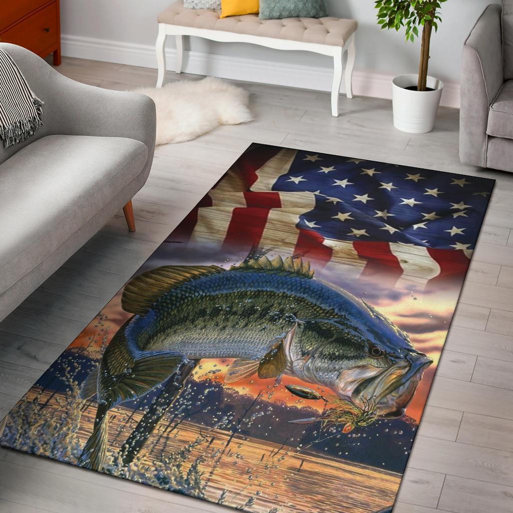 Bass Fish American Flag Area Rectangle Rug