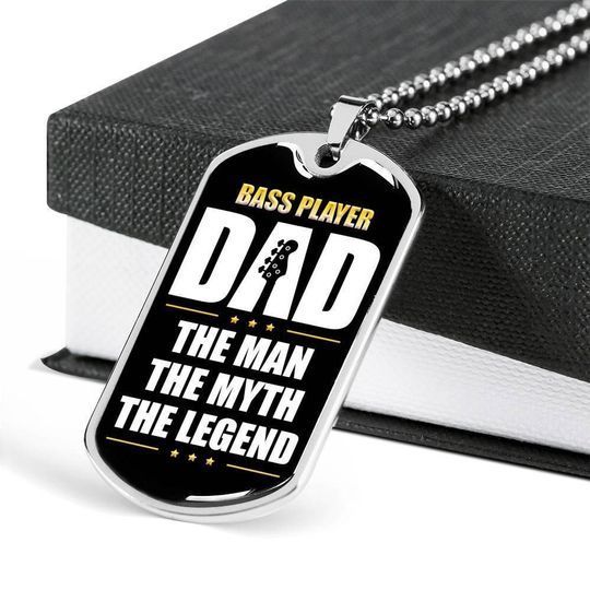 Bass Player Dad The Man The Myth Dog Tag Necklace Gift For Daddy
