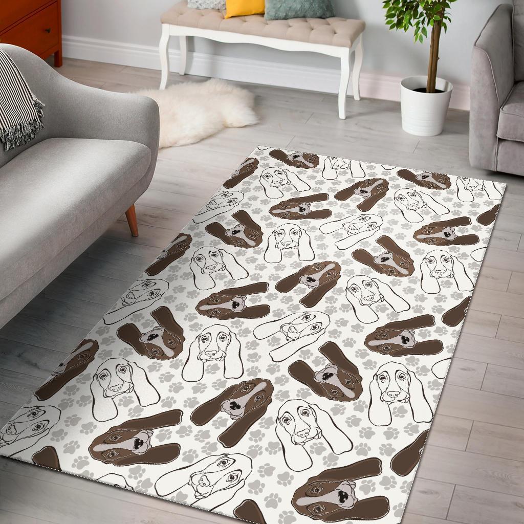 Basset Hound Dog Pattern Print Area Limited Edition Rectangle Rug