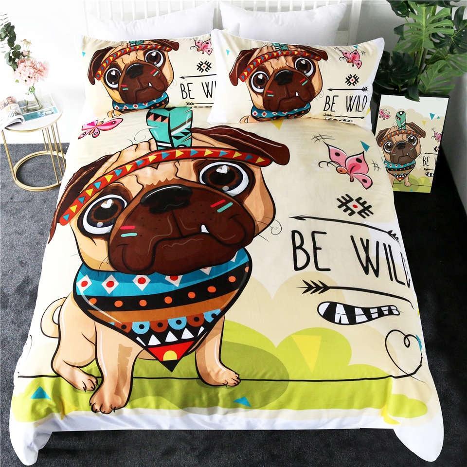 Be Wild Pug 3D Customized Duvet Cover Bedding Set