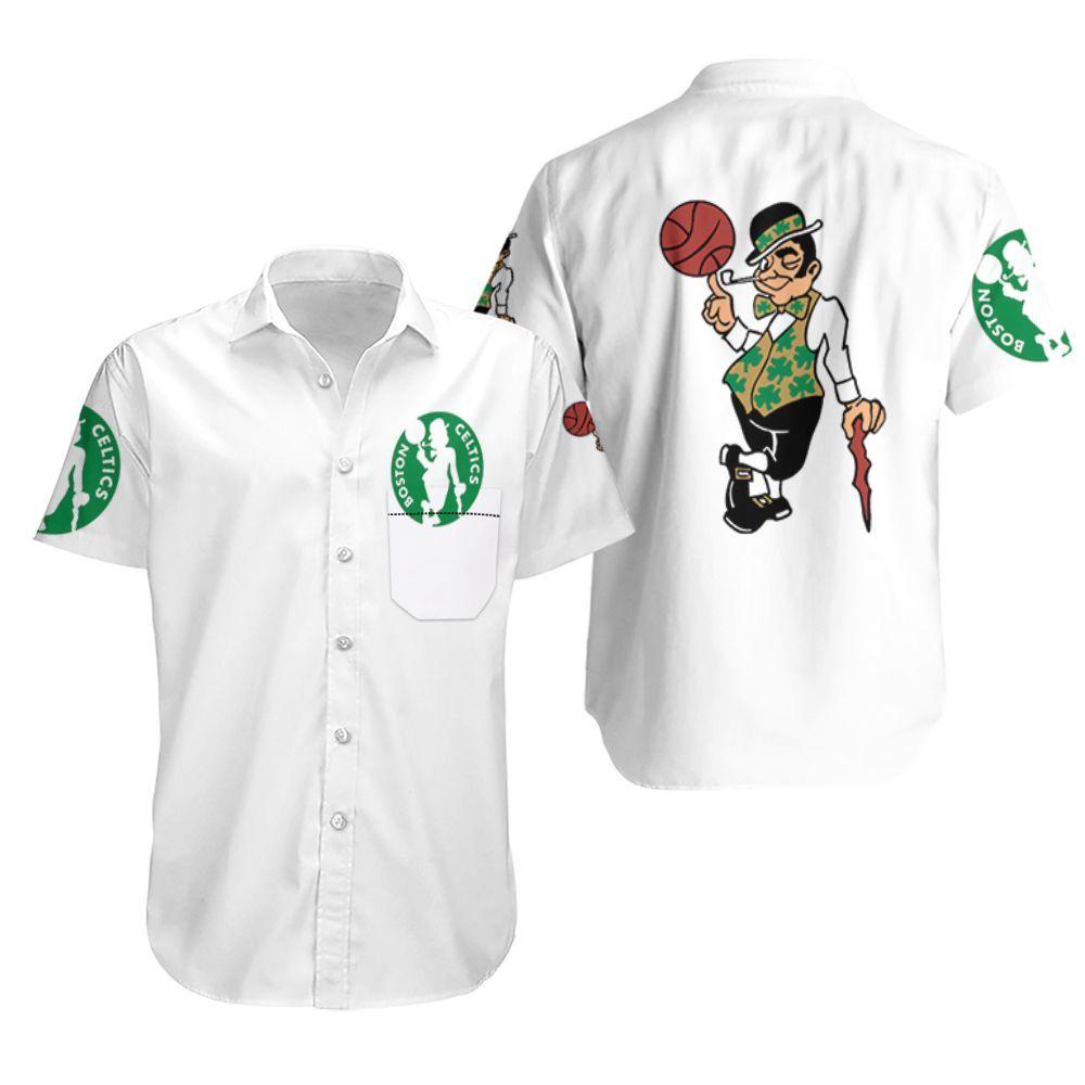 Beach Shirt Boston Celtics Basketball Classic Mascot Logo Gift For Celtics Fans White Hawaiian Shirt