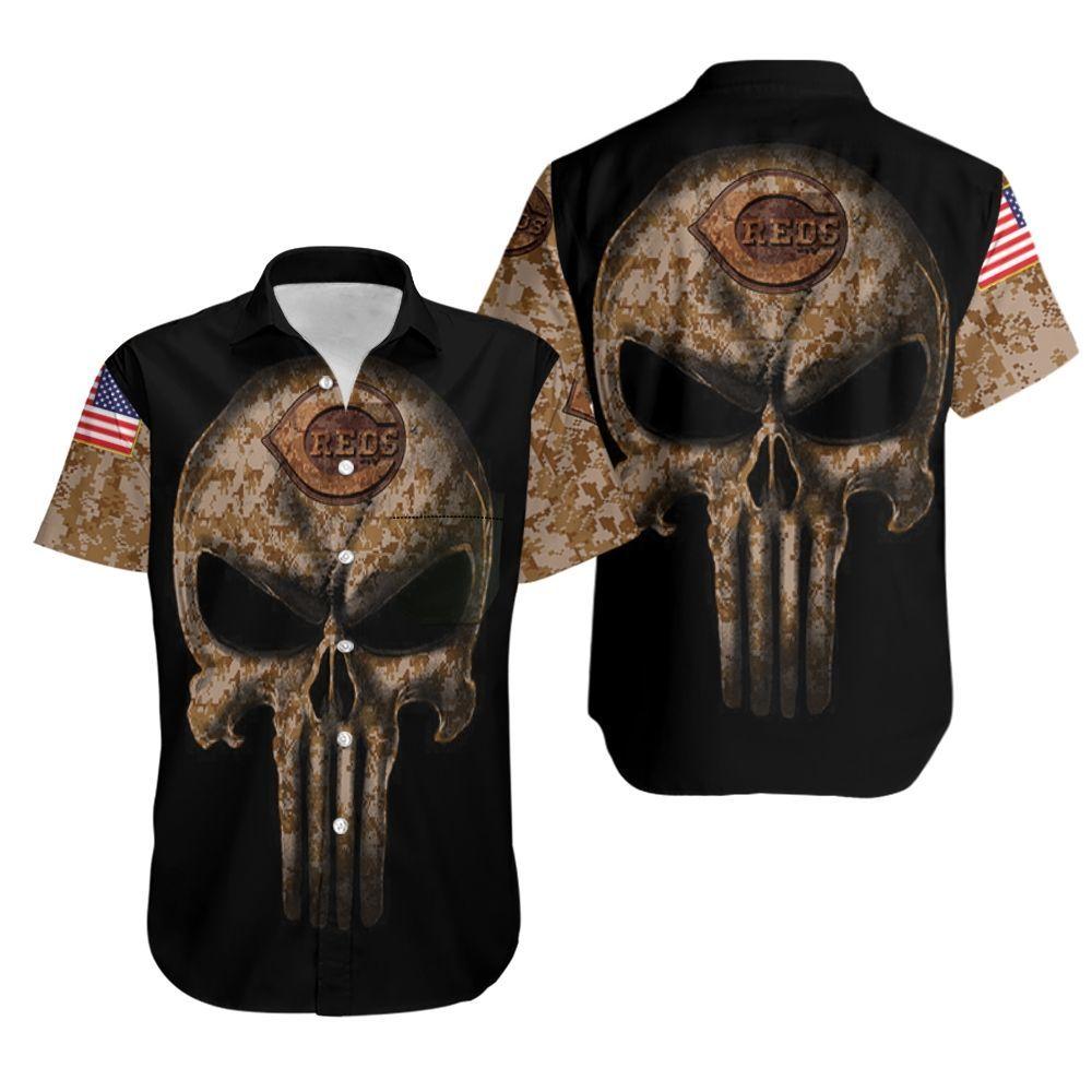 Beach Shirt Camouflage Skull Cincinnati Reds American Flag Hawaiian Shirt