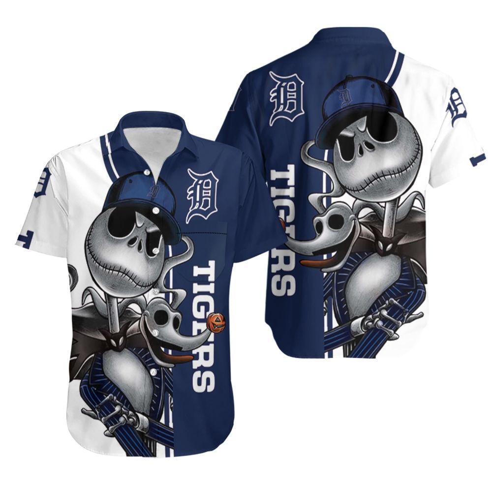 Beach Shirt Detroit Tigers Jack Skellington And Zero Hawaiian Shirt