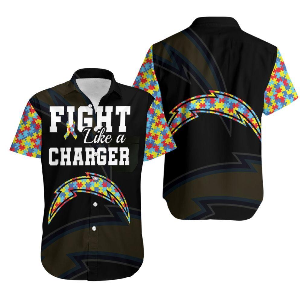 Beach Shirt Fight Like A Los Angeles Chargers Autism Support Hawaiian Shirt