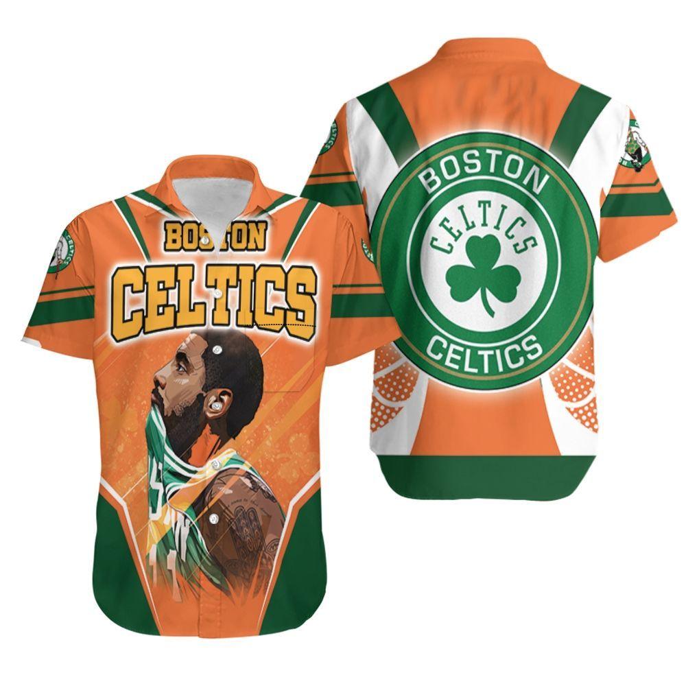 Beach Shirt Kyrie Irving 11 Boston Celtics Orange Background Hawaiian Shirt