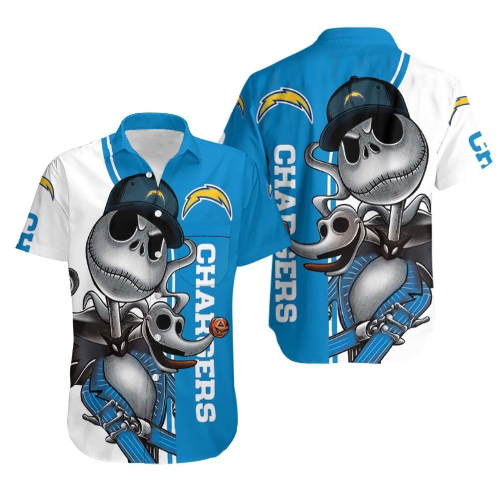 Beach Shirt Los Angeles Chargers Jack Skellington And Zero Hawaiian Shirt
