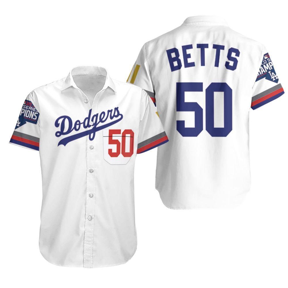 Beach Shirt Los Angeles Dodgers Betts 50 2020 Championship Golden Edition White Jersey Inspired Style Hawaiian Shirt