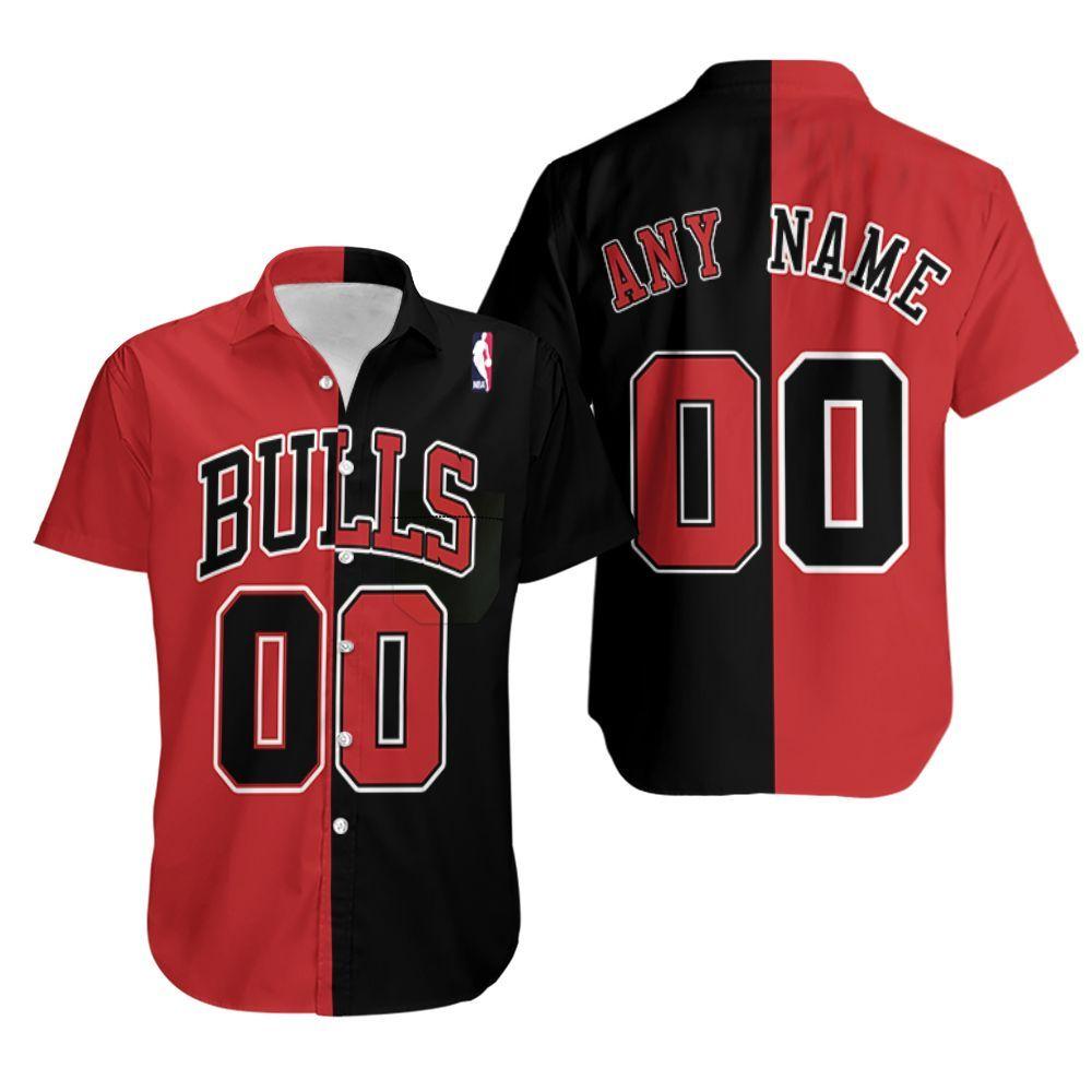 Beach Shirt Personalized Chicago Bulls Any Name 00 90S Throwback Split Edition Red Black Jersey Inspired Style Hawaiian Shirt