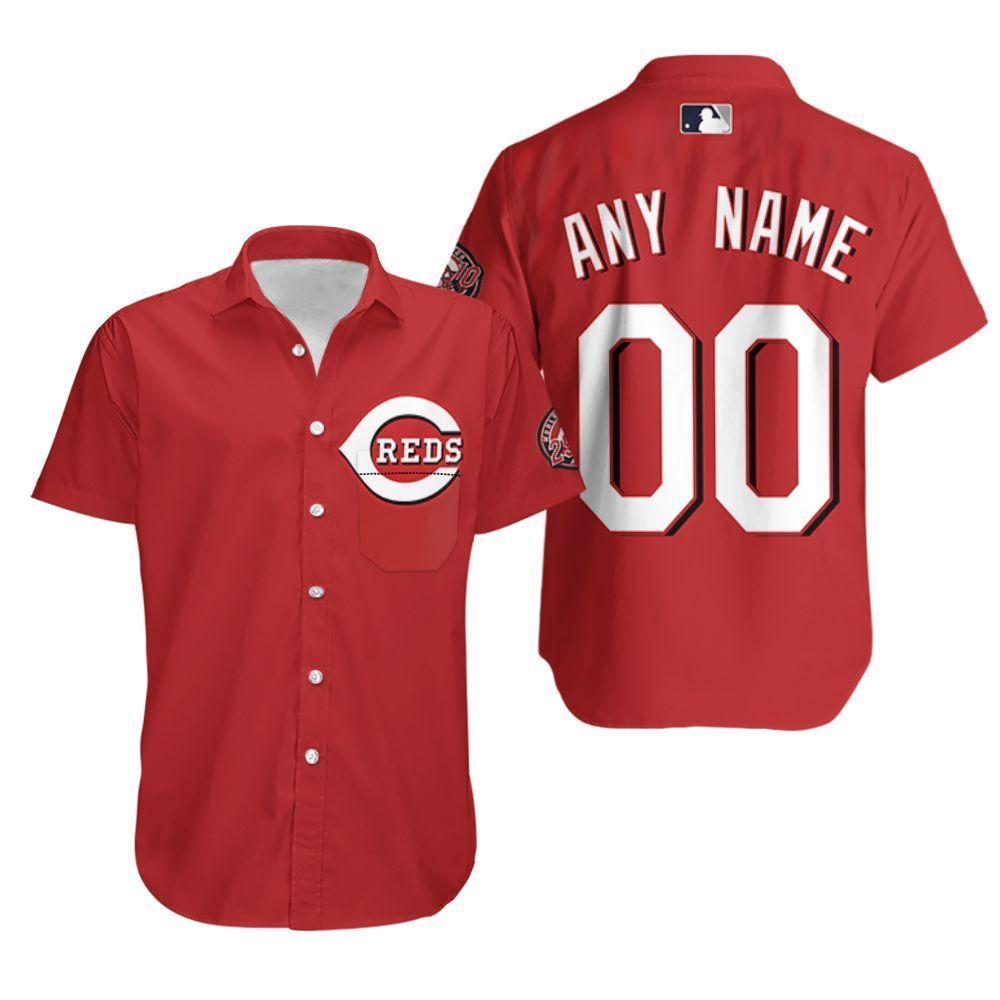 Beach Shirt Personalized Cincinnati Reds Any Name 00 Majestic 2020 Team Red Jersey Inspired Style Hawaiian Shirt