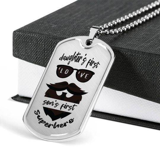 Beard Daughter’s First Love Son’s First Hero Dog Tag Necklace Gift For Daddy