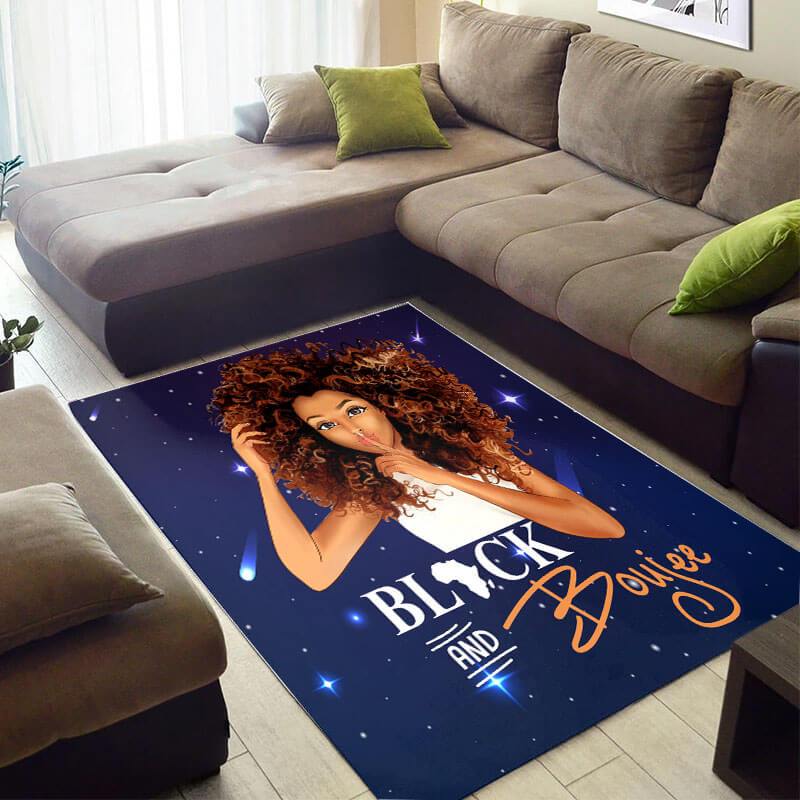 Beautiful African American Cute Style Melanin Woman Black And Boujee Area Living Room Rectangle Rug
