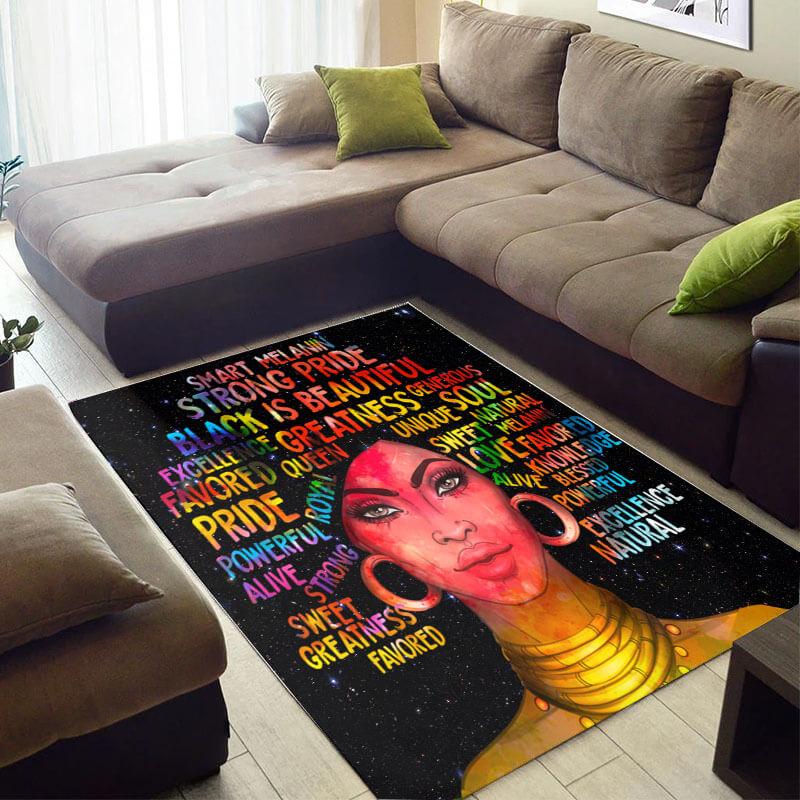 Beautiful African American Fancy Afro Melanin Girl Carpet Themed Home Rectangle Rug