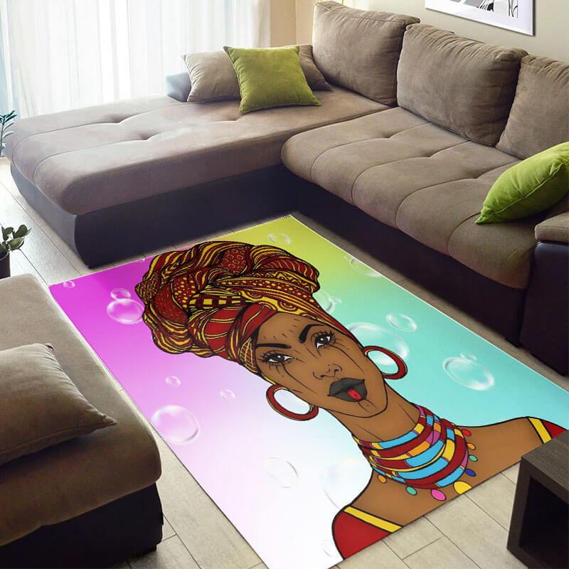Beautiful African American Fancy Afro Melanin Woman Large Living Room Rectangle Rug