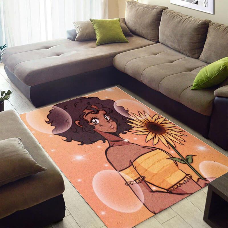 Beautiful African American Print Melanin Afro Girl Design Floor Carpet Themed Home Rectangle Rug