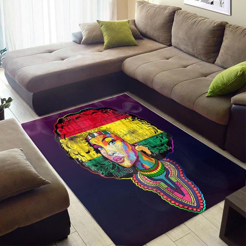 Beautiful African Cute Afro American Queen Design Floor Inspired Living Room Rectangle Rug