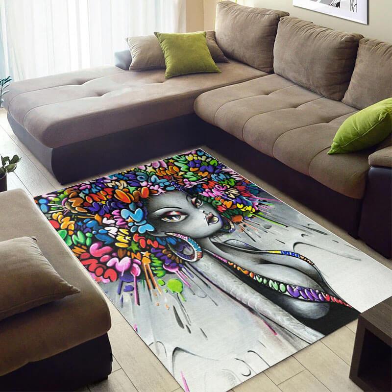 Beautiful African Cute Themed Lady Inspired Home Rectangle Rug