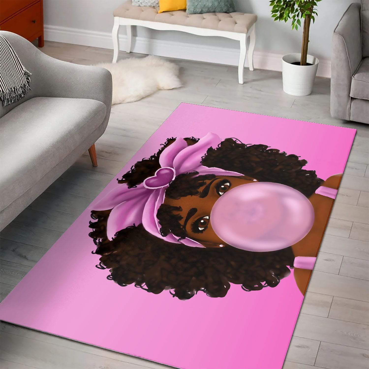 Beautiful African Girl Blowing A Bubble Rectangle Rug