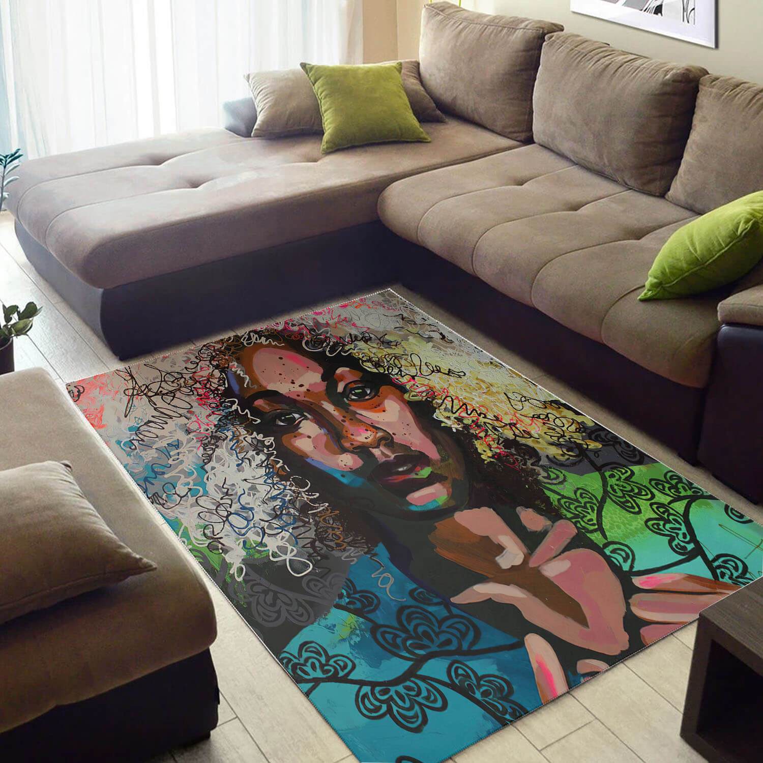 Beautiful African Print Afro Lady Design Floor Carpet Inspired Home Rectangle Rug