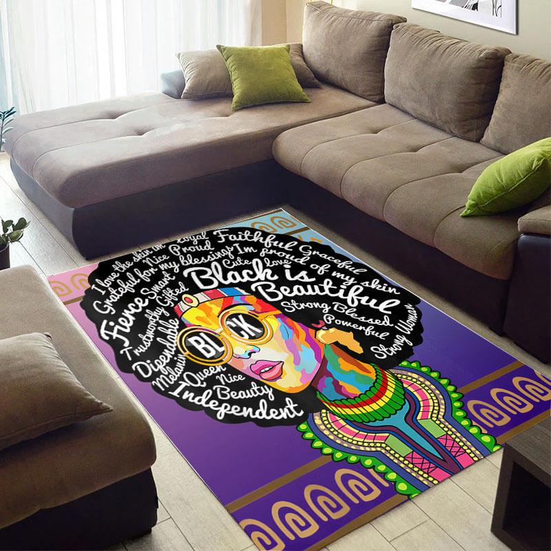Beautiful African Style Black Queen Large Carpet Living Room Rectangle Rug