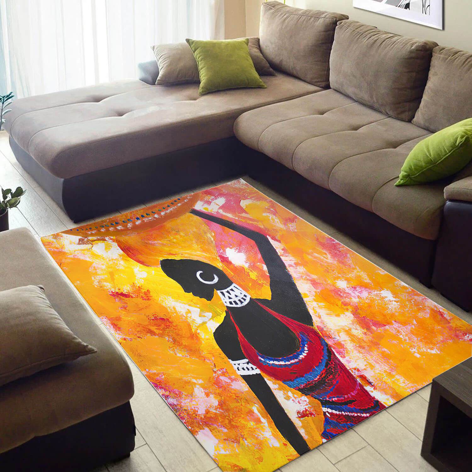 Beautiful African Style Cute Afro American Girl Carpet Themed Home Rectangle Rug